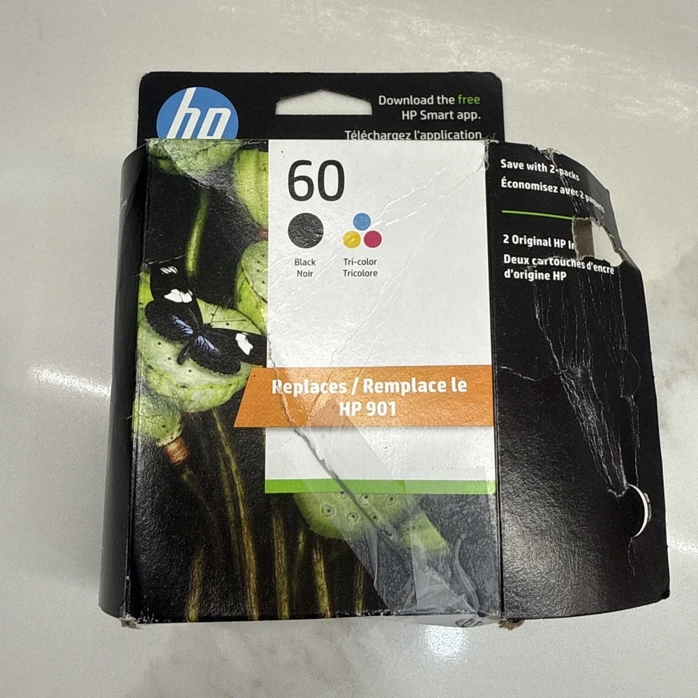 NEW / OPEN BOX Genuine HP 60 (901) Black & Tri-Color 2-Pack Ink OEM Exp 07/2026